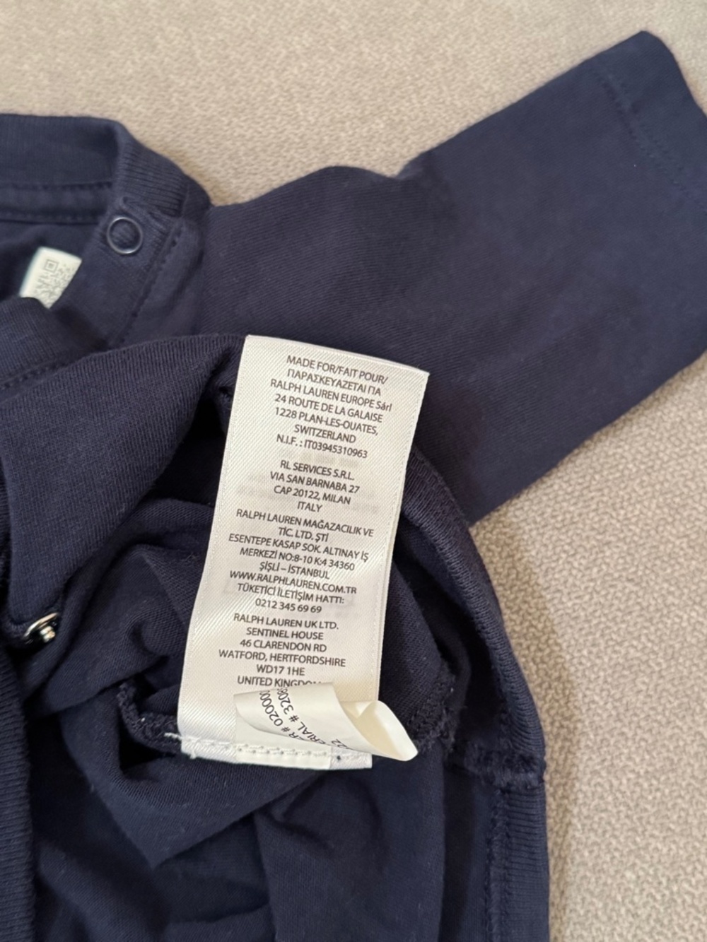 Ralph Lauren Polo Bear Polo Player Bodysuit 3M Navy Long Sleeve Baby Boy One Pie - Picture 7 of 7
